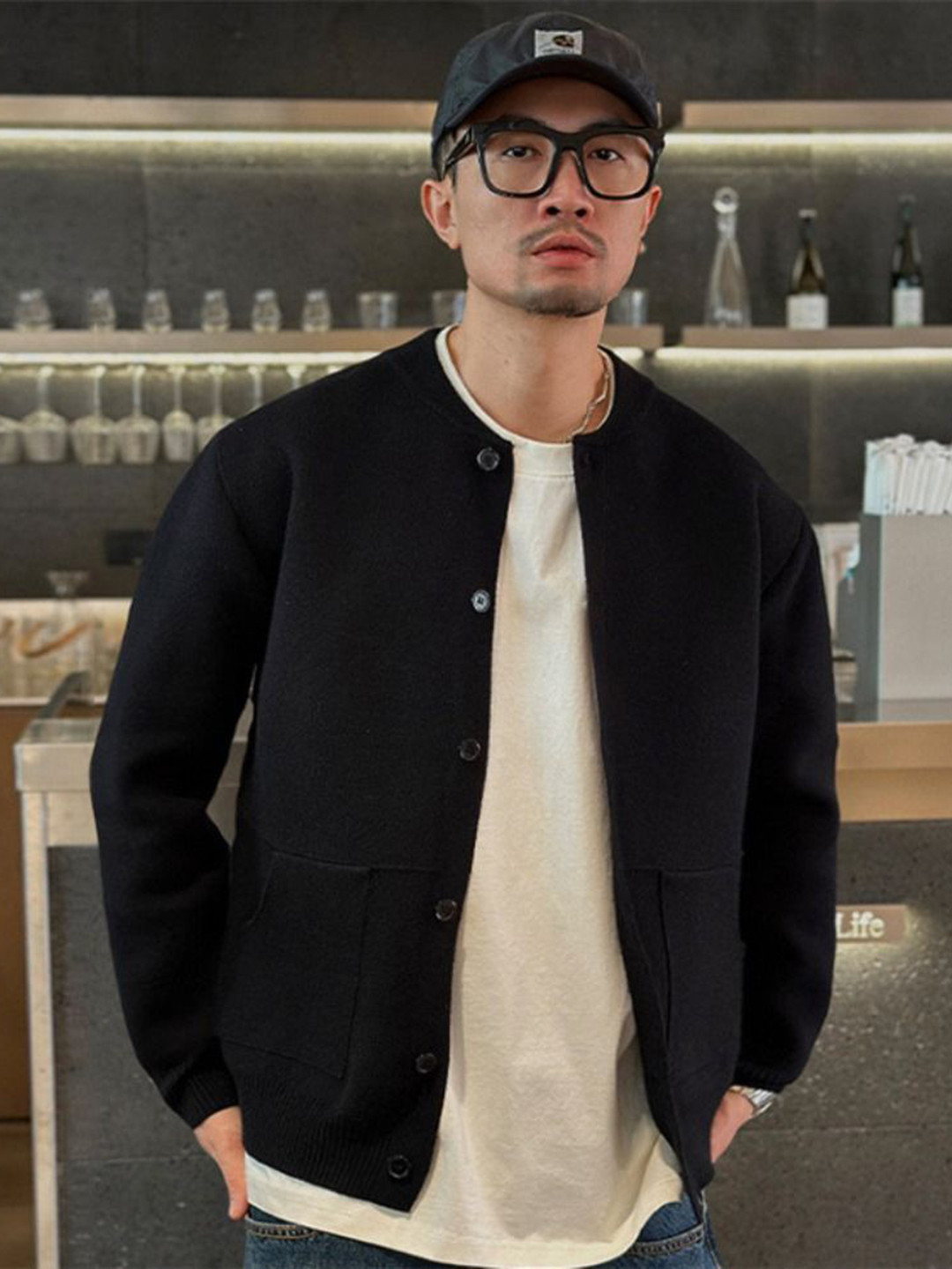 StyleCast Men Mandarin Collar Cape Jacket with Patchwork