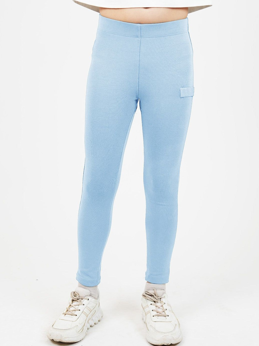 Dotokids Girls Blue Solid Cotton Causal Slip-On Leggings