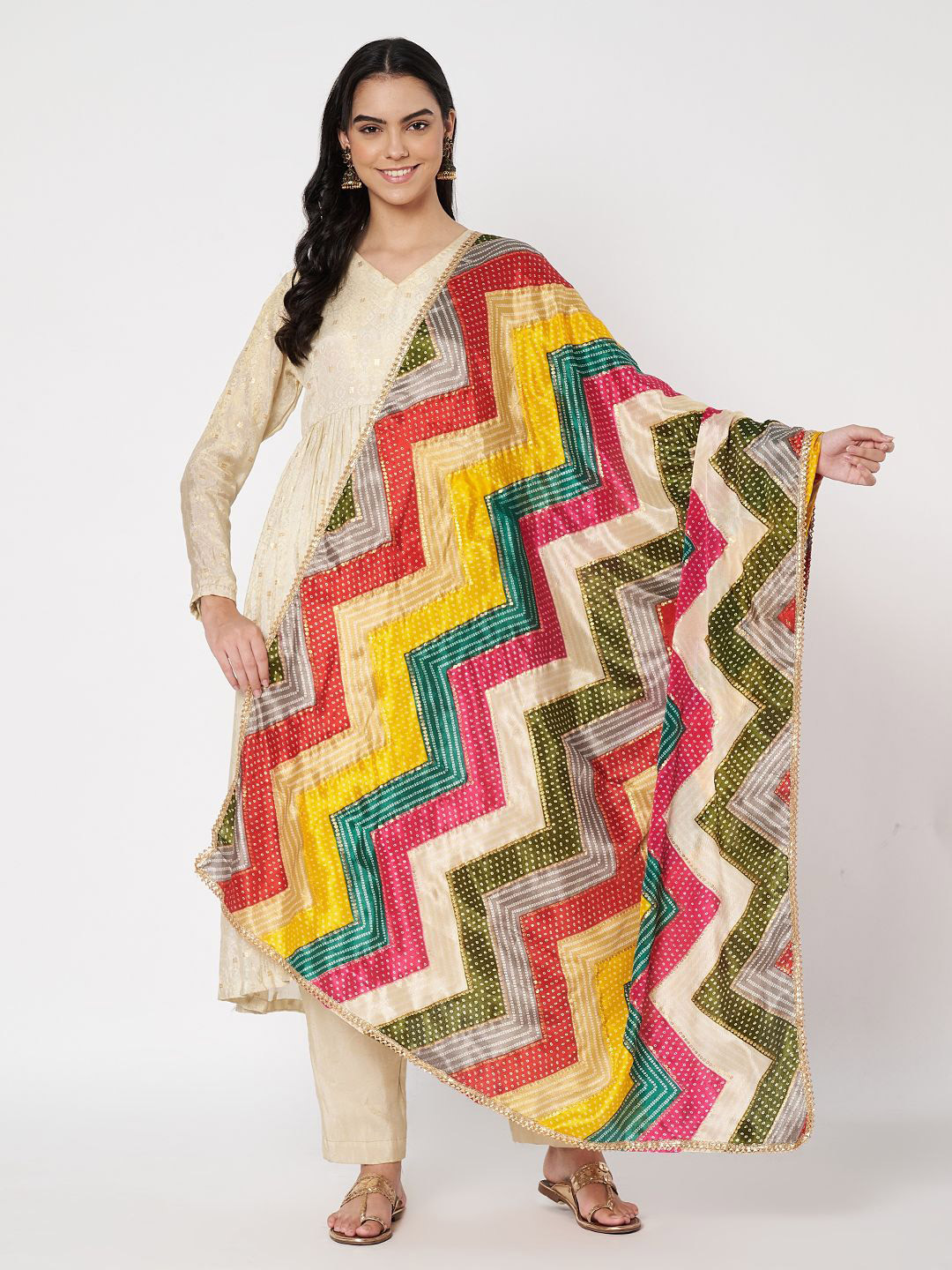 AKSHADEEP Laheriya Printed Foil Print Dupatta