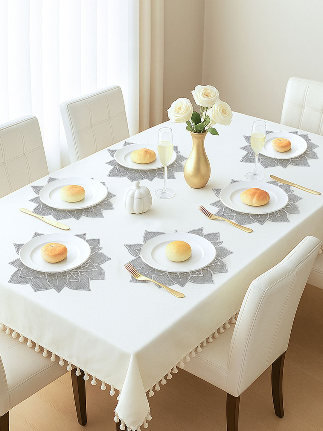 Kuber Industries Silver-Toned 6 Pieces Patta-Designed Leather Table Placemats