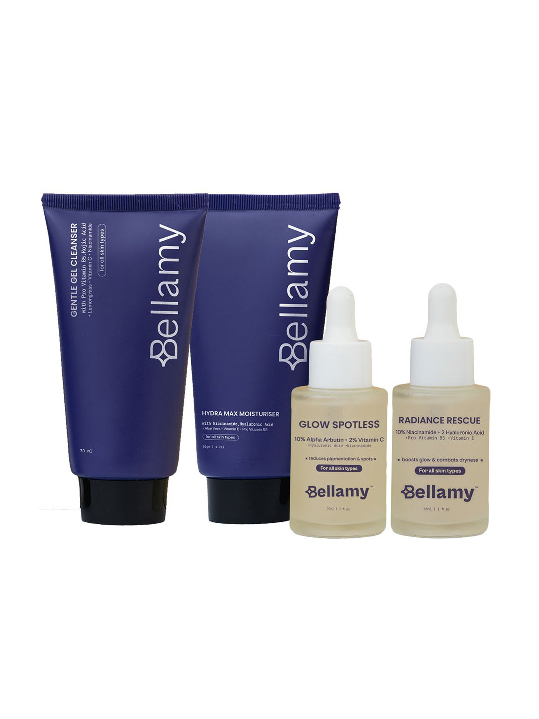 BELLAMY Set Of 4 Hydra Max Moisturizer, Glow Spotless Serum & Gentle Gel Cleanser Combo