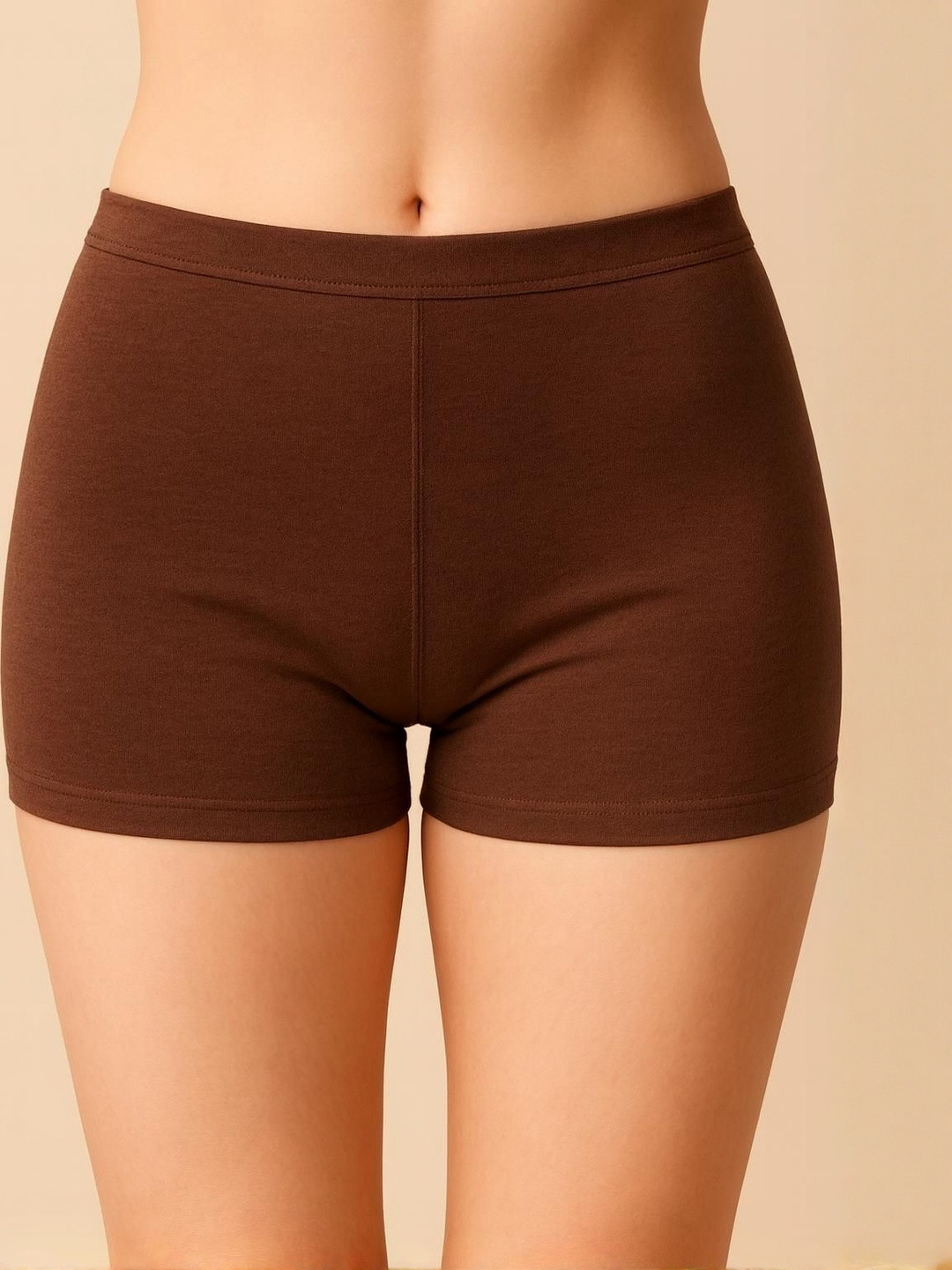 UllasPemium Women Pack Of 2 Black & Brown High Coverage Mid Rise Cotton Blend Boy Shorts