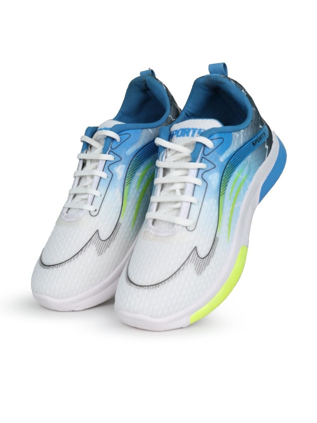 PENNEN Men White & Blue Mesh Running Non-Marking Shoes