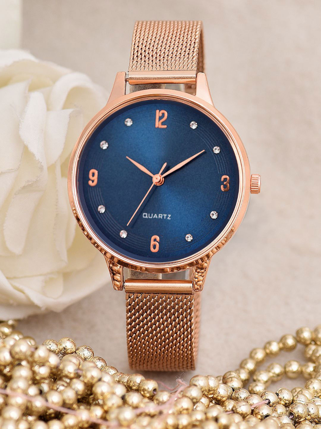 PAPIO Women Embellished Dial & Bracelet Style Straps Analogue Watch OP-145 BLUE