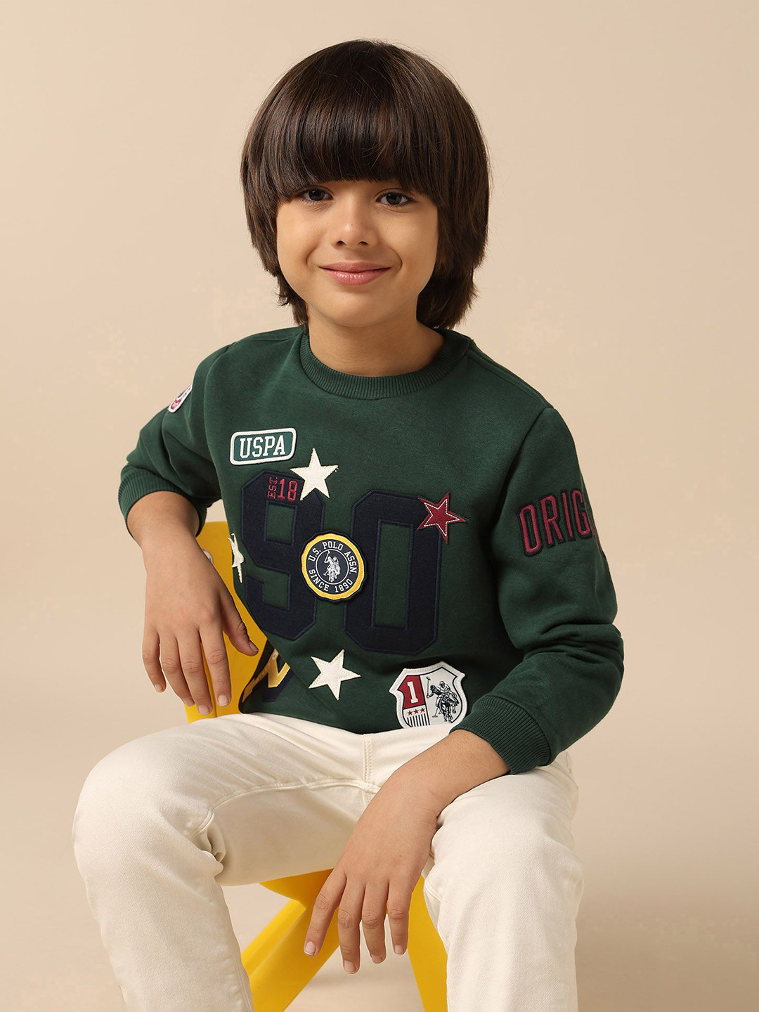 U.S. Polo Assn. Kids Boys Printed Appliqued Round Neck Sweatshirt