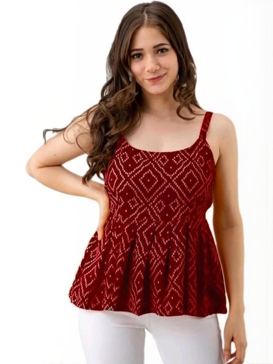 Renqiran Solid Print Ethnic Peplum Top