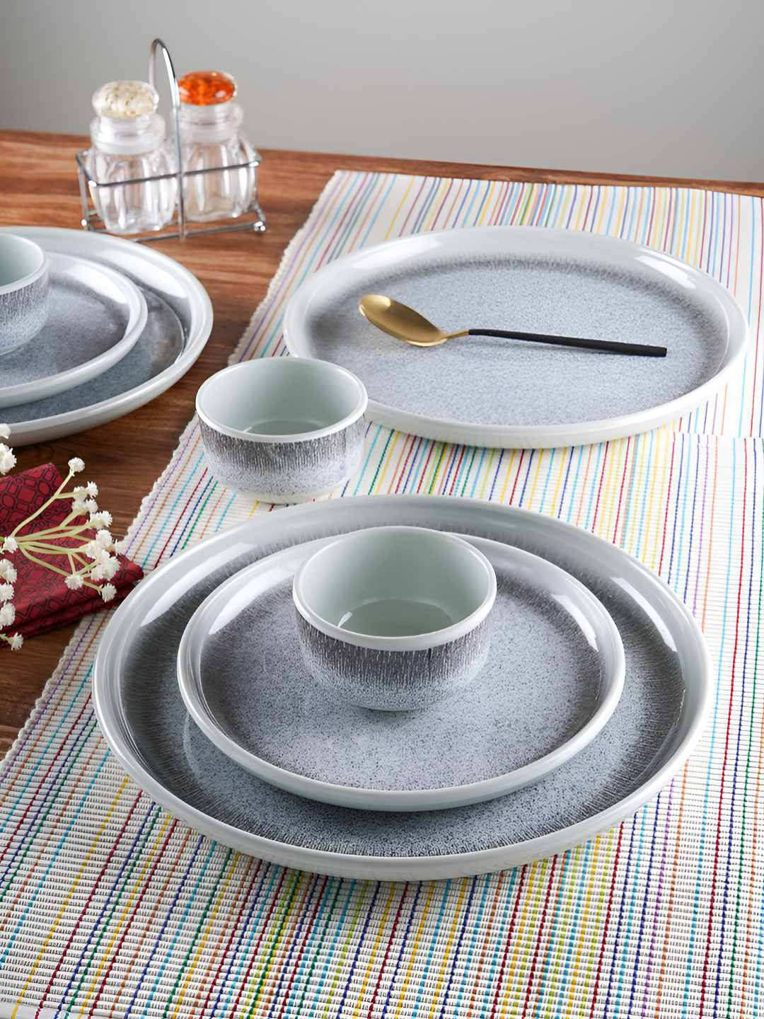 CDI White & Grey 18 Pieces Dishwasher & Microwave Safe Melamine Dinner Set