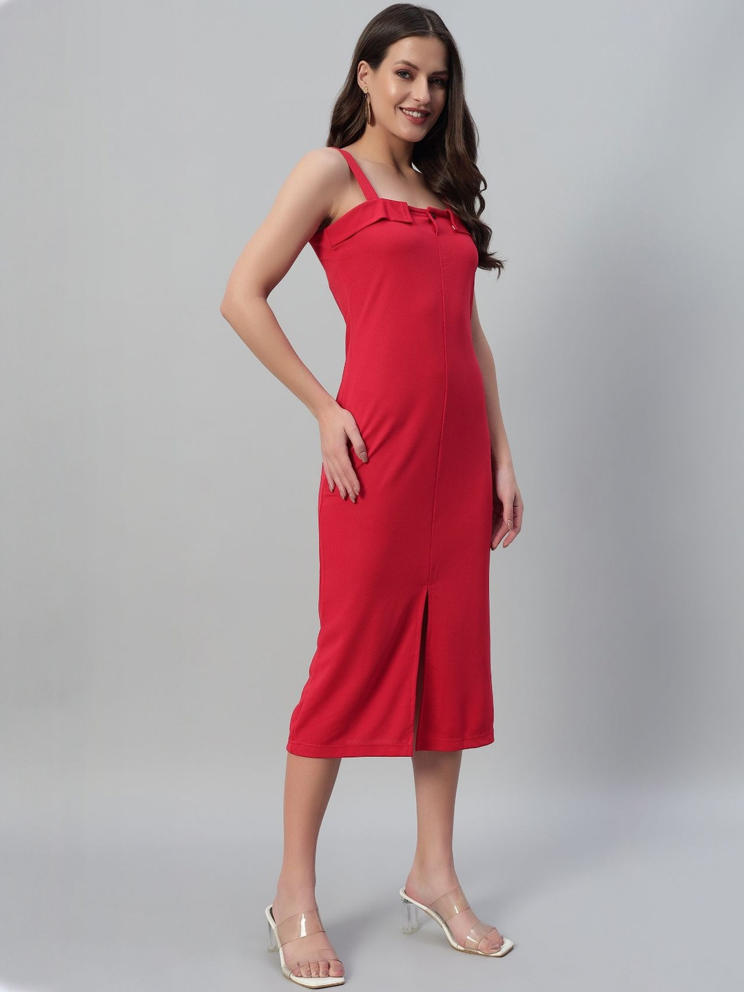 Attire Empire Women Shoulder Straps Bodycon Midi Dress