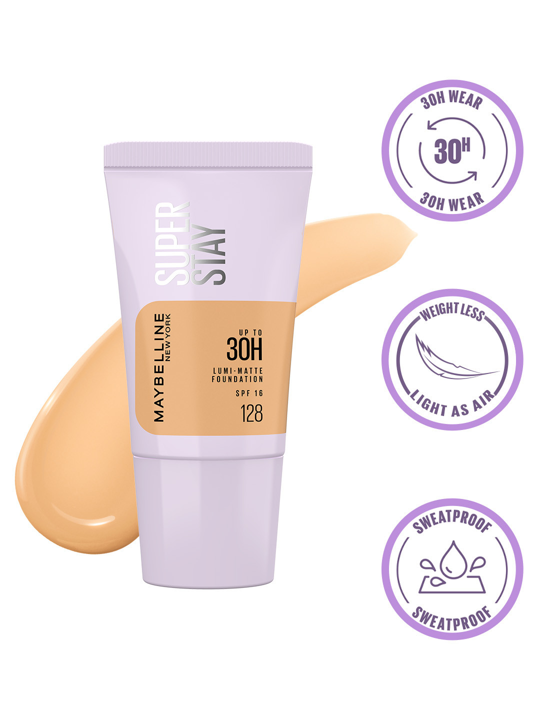 Maybelline New York Super Stay 30H Longwear Lightweight Lumi-Matte Foundation - 128