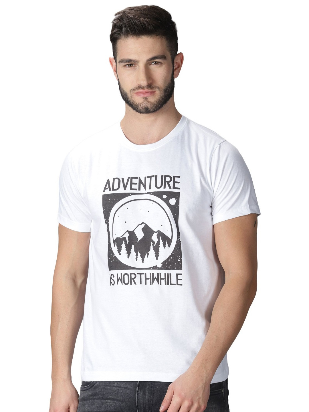 Y.O.U Men Bio Finish Typography Printed Round Neck Cotton T-shirt