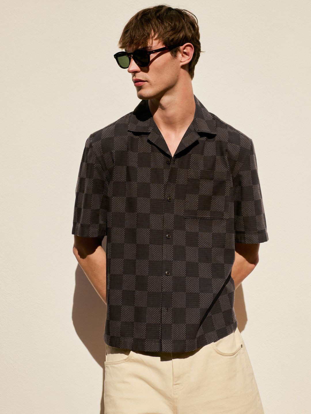 NEXT Other Checked Cuban Collar Pure Cotton Relaxed Fit Casual Shirt