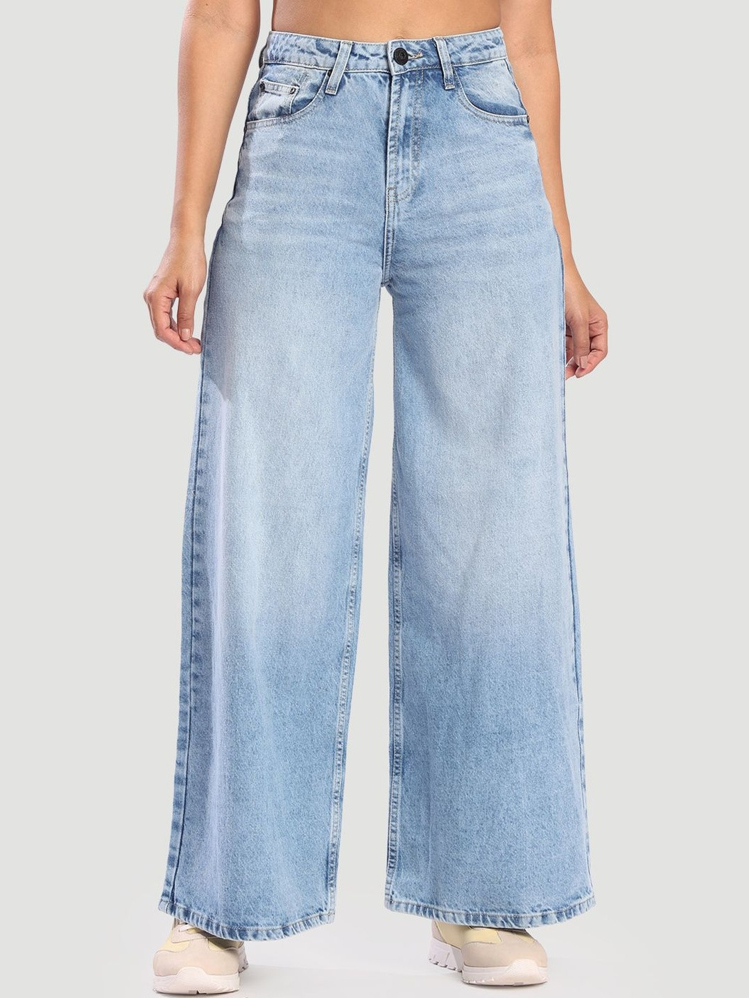 Roadster Women Blue Washed Light Fade High-Rise Wide Leg Denim Jeans