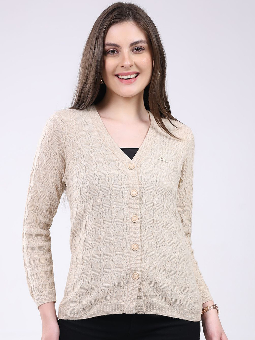 Monte Carlo Women's Cable Knit V Neck Full Sleeve Cardigan