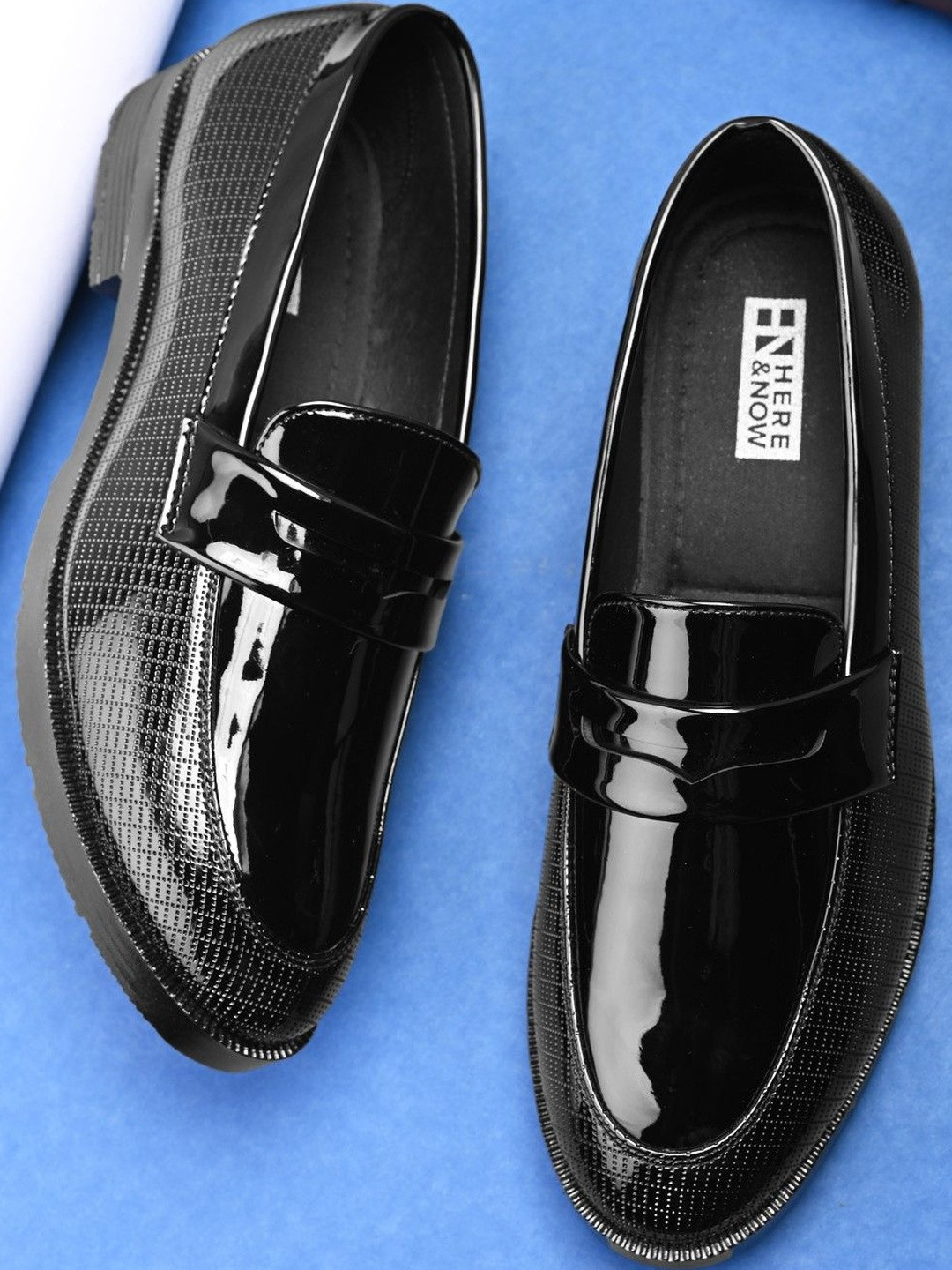 HERE&NOW Men Black Shiny Glossy Formal Slip On Moccasins Loafers