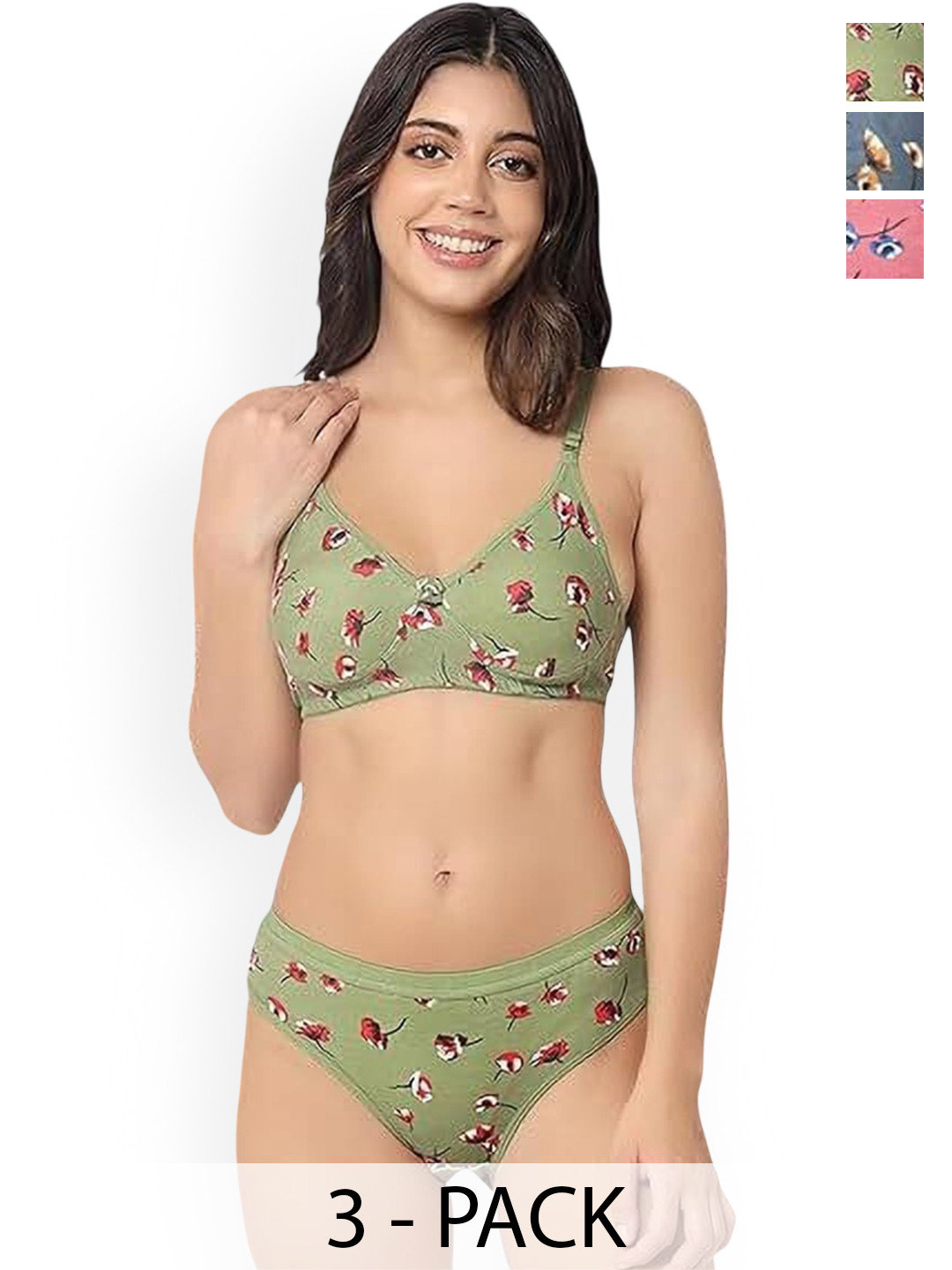 Rodley Pack Of 3 Printed Lingerie Set Set_3_Lilyset(A)