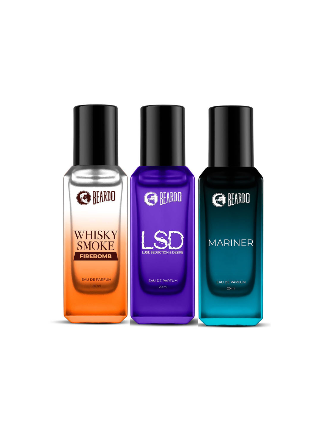 BEARDO Men Set of 3 EDP 20ml each - LSD + Whisky Smoke Firebomb + Mariner