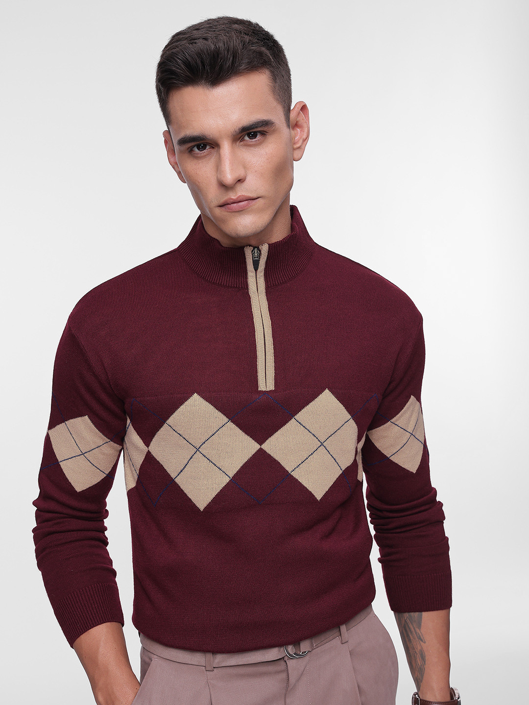French Connection Men Geomectic High Neck Pullover Sweater