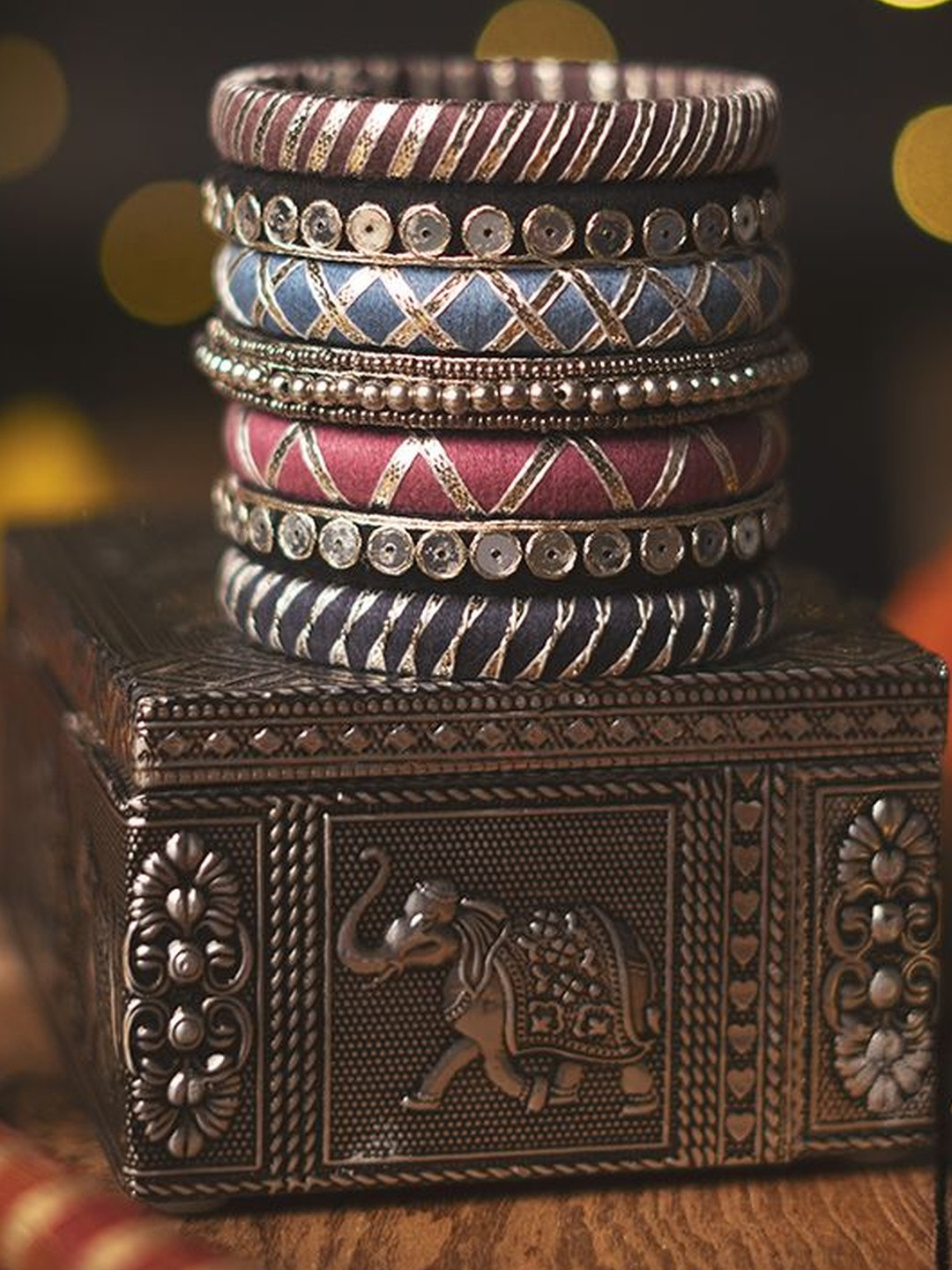 Taasha Craft Set Of 7 Kanika Gotta Patti Sequin Work Ghungroo Beaded Thread Bangles