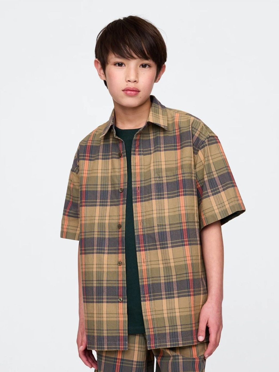GAP Boys Plaid Spread Collar Cotton Shirt