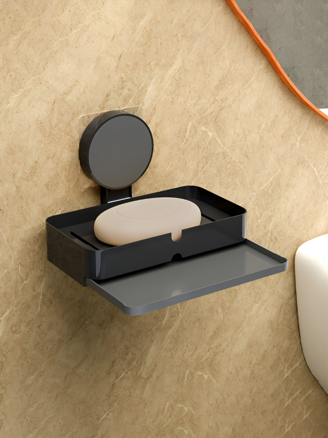 Aura Black Self-Adhesive Soap Holder for Bathroom