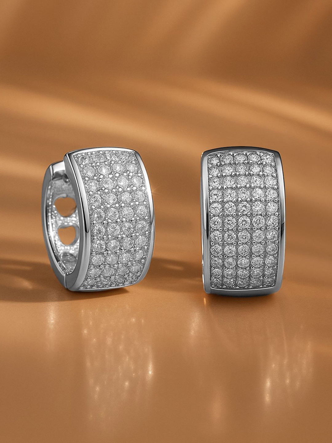 Rubans Rhodium-Plated Brass Sleek Wide Hoop Earrings Embellished with Cubic Zirconia Shine