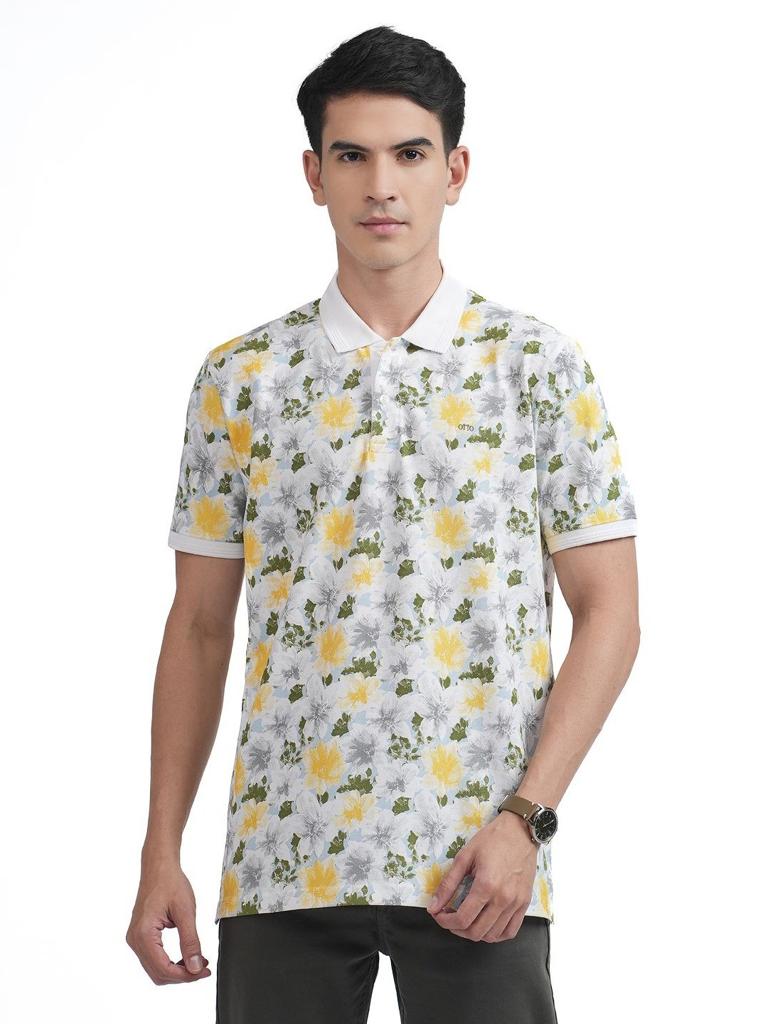 OTTO Floral Printed Polo Collar Cotton T-shirt