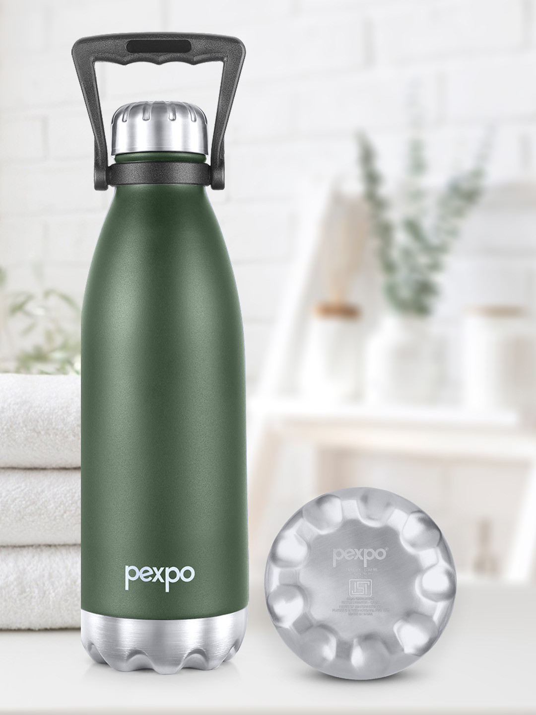 Pexpo Echo Green ISI Certified Thermosteel 24 Hrs Hot Military Flask Water Bottle 1.5L