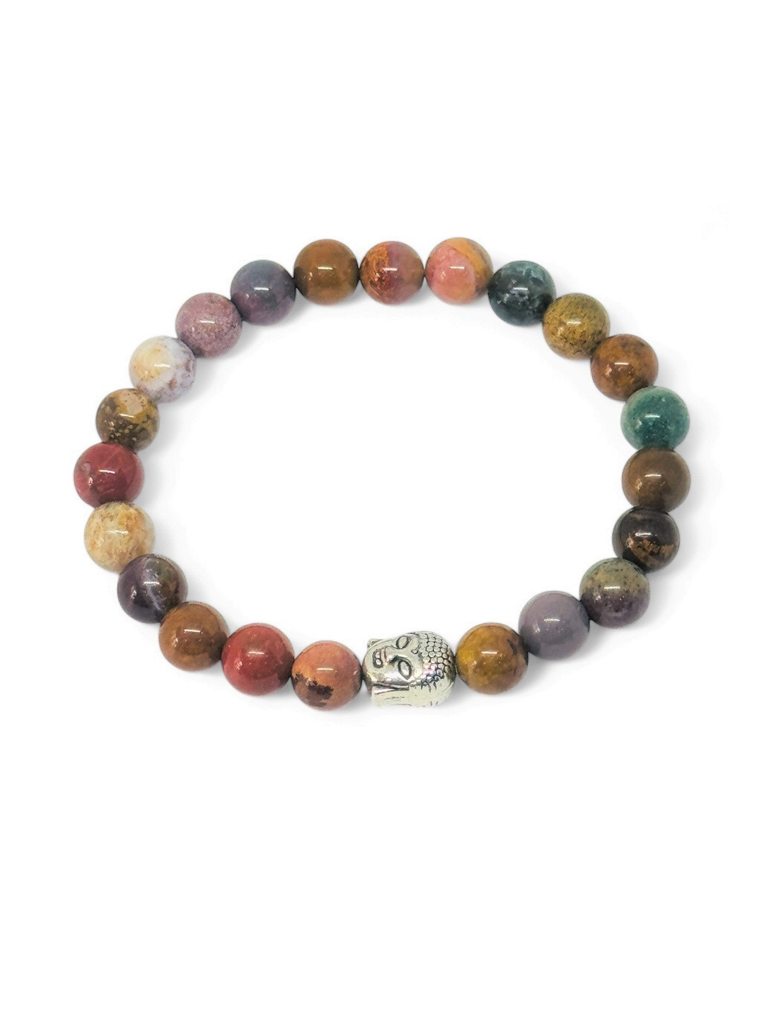 Gems Guru Unisex Buddha Beads And Bloodstone Elasticated Bracelet