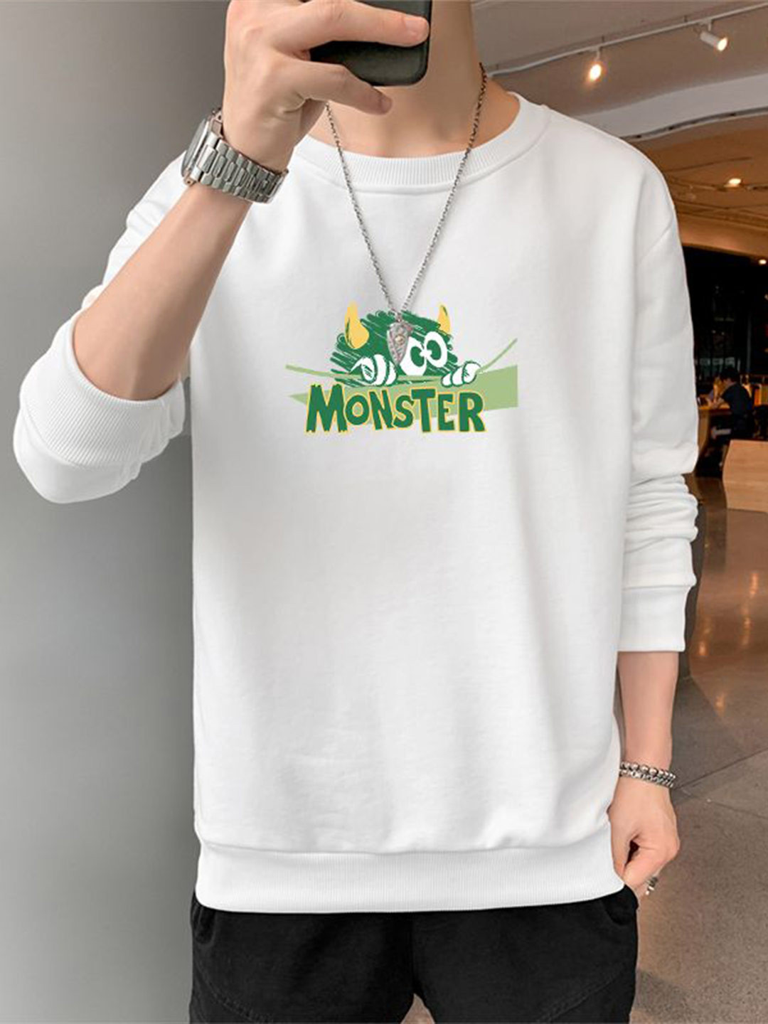 Men's Monster Graphic Round Neck Long Sleeve Sweatshirt