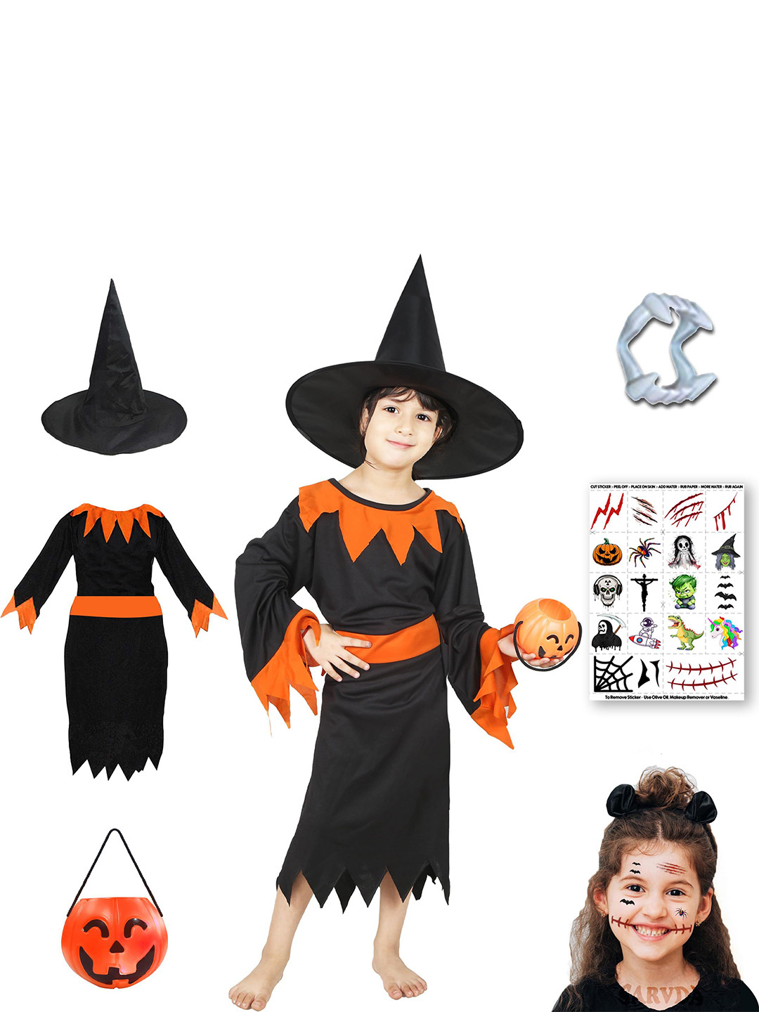 Sarvda Kids Set of 5 Halloween Witch Costume Set