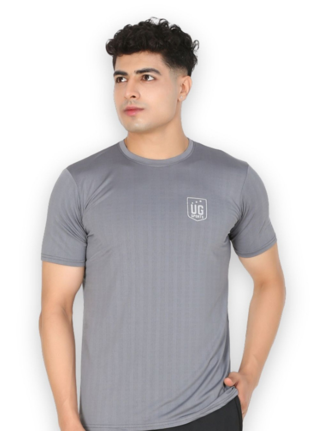 UG SPORTS Brand Logo Printed Round Neck Dri- Fit Sports T-shirt