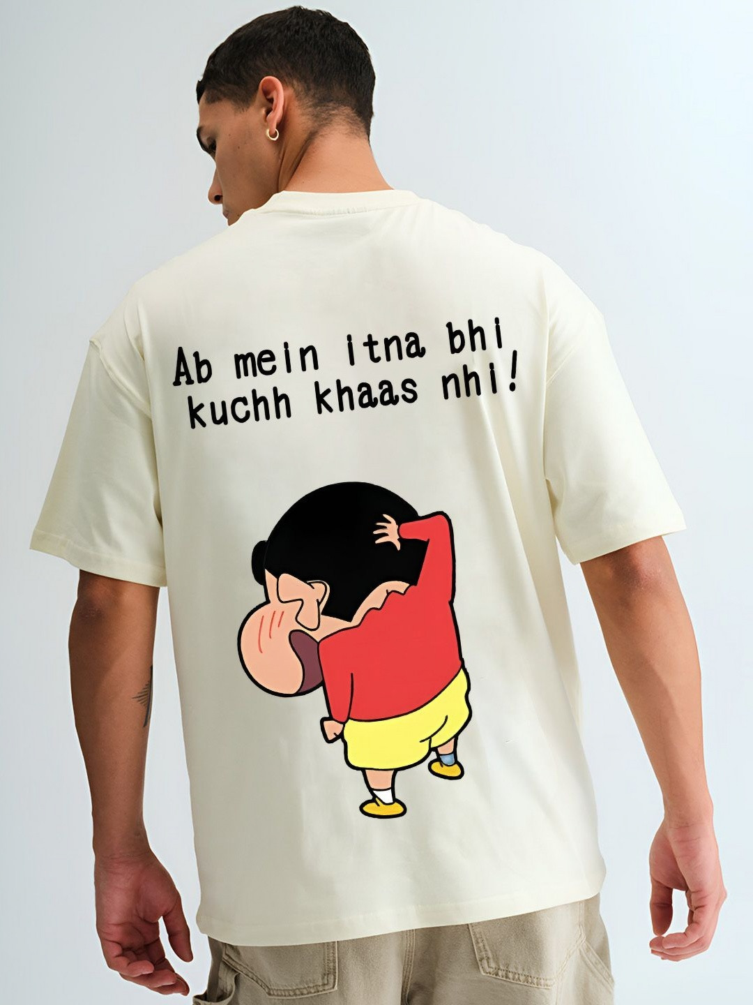 BDSQUARE Men Character Printed Round Neck Cotton Oversized T-shirt