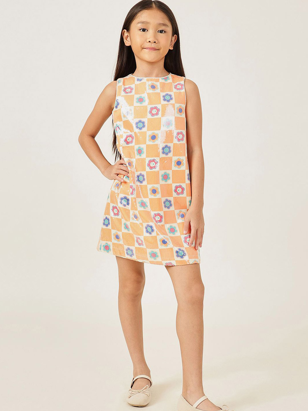 One Friday Girls Floral Sleeveless A-Line Breezy & Stylish Fit Dress