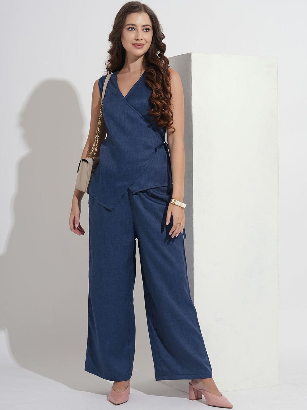 Murcia Women Blue Self Design Denim Solid Co-Ords