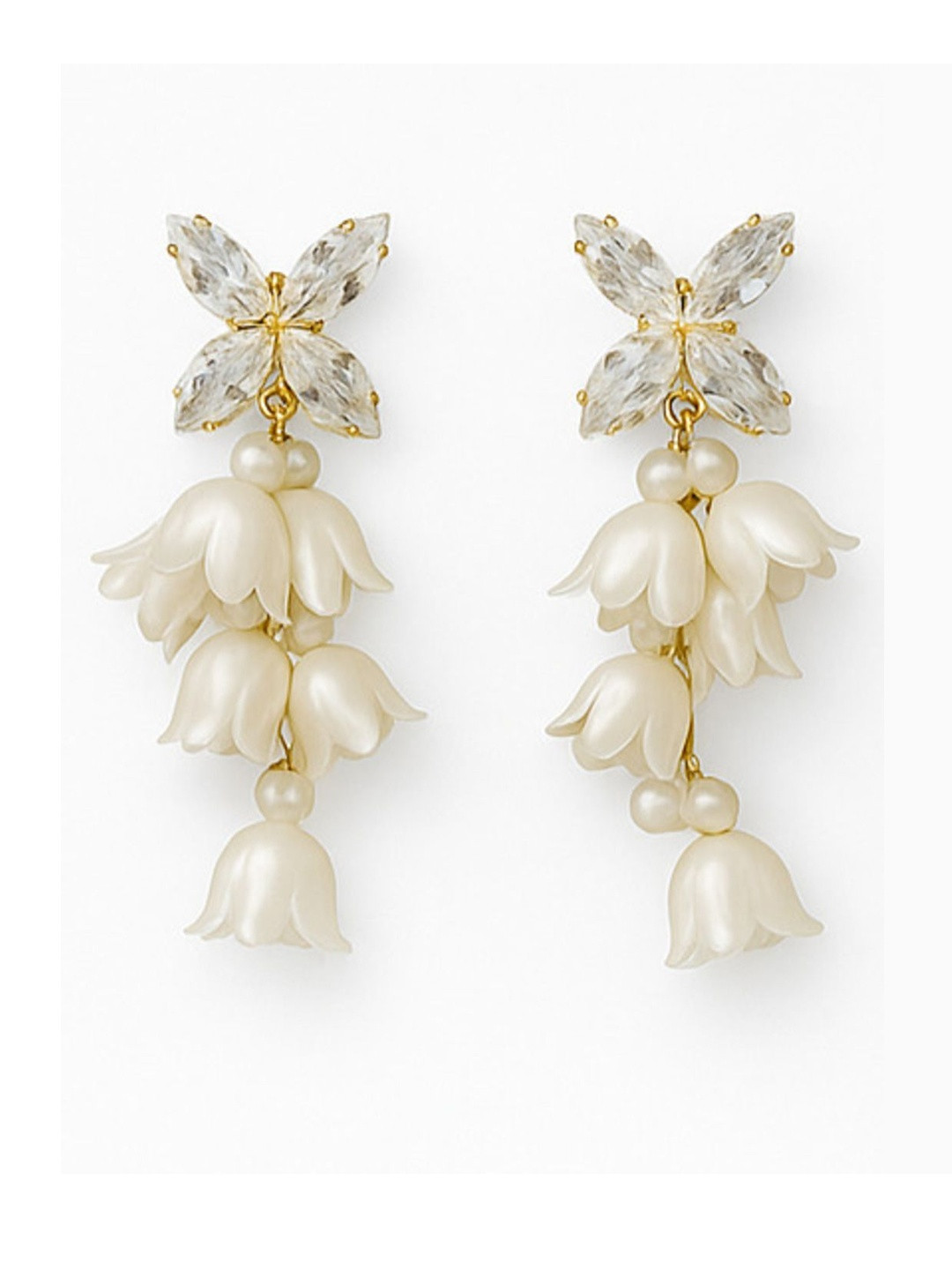 ISHTAARA Women White & Gold-Plated Floral Shape Stones Stainless Steel Drop Earrings