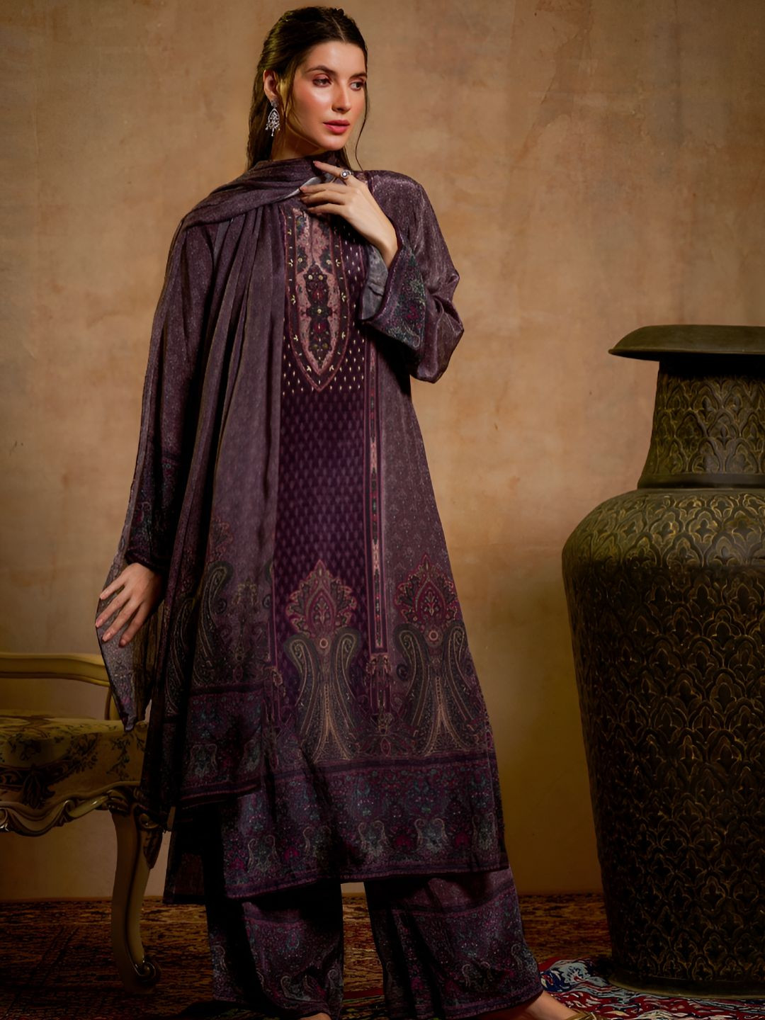 THE BARI Women Floral Printed Kurta with Palazzos & Dupatta