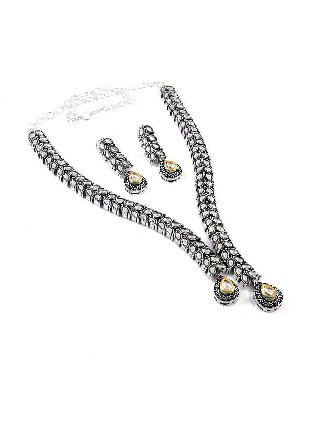 Tanusha Jewels Silver-Plated Artificial Stones Brass Jewellery Set