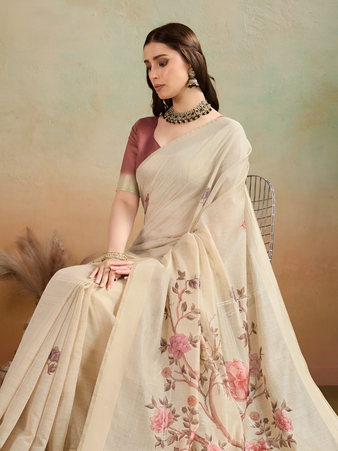 VASTRA-THE FACTORY STORE Floral Printed Jamdani Saree