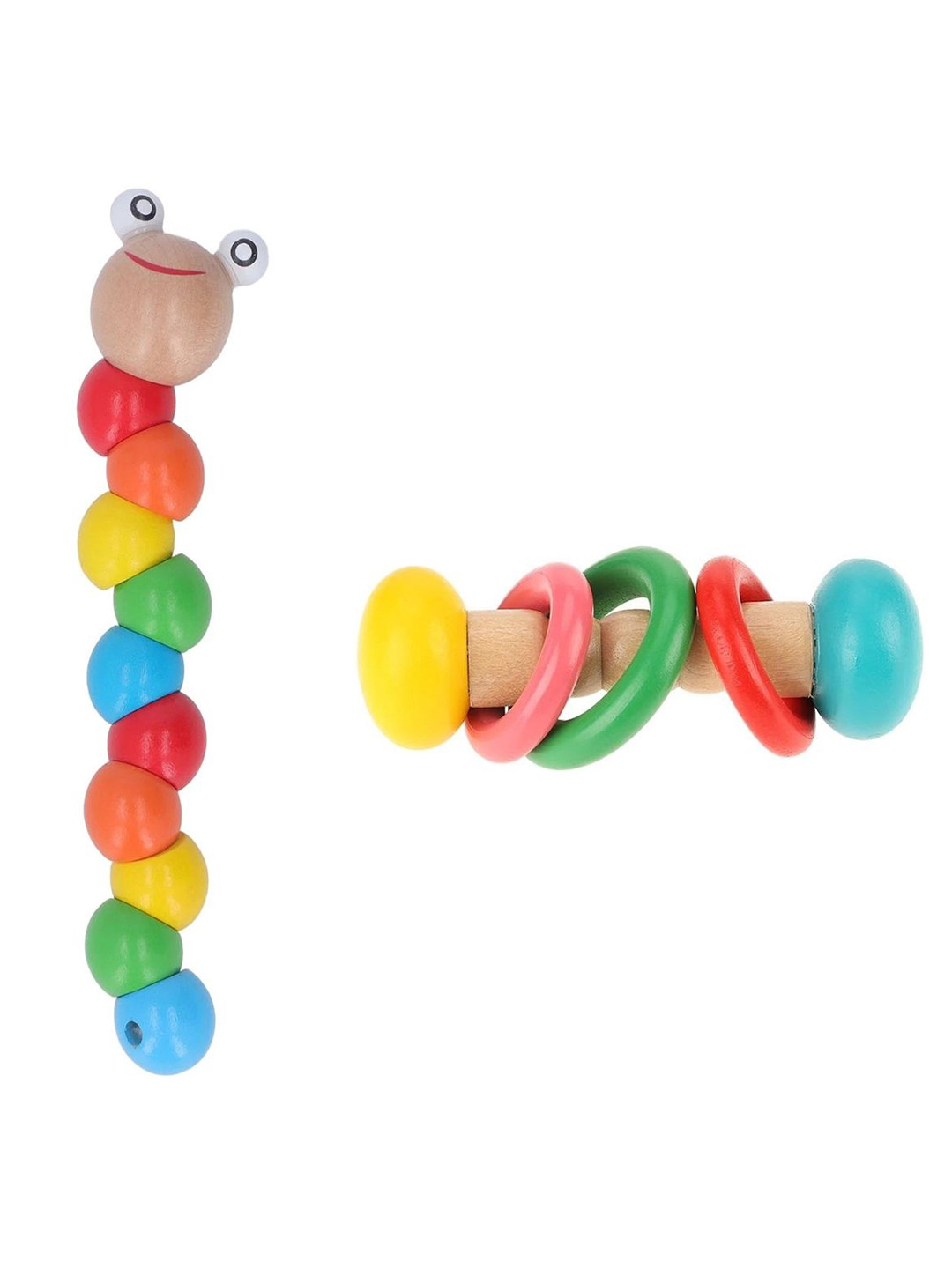 MUREN Pack Of 2 Wooden Colorful Making Rattle Set