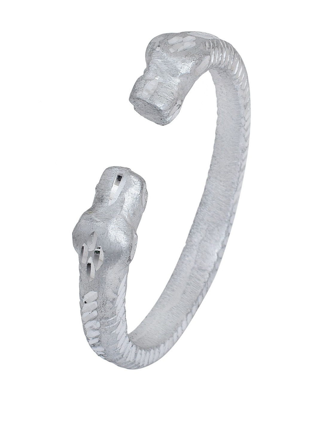 MEMOIR Men Silver-Plated Stainless steel Hand-carved Tiger Head Kada Bracelet