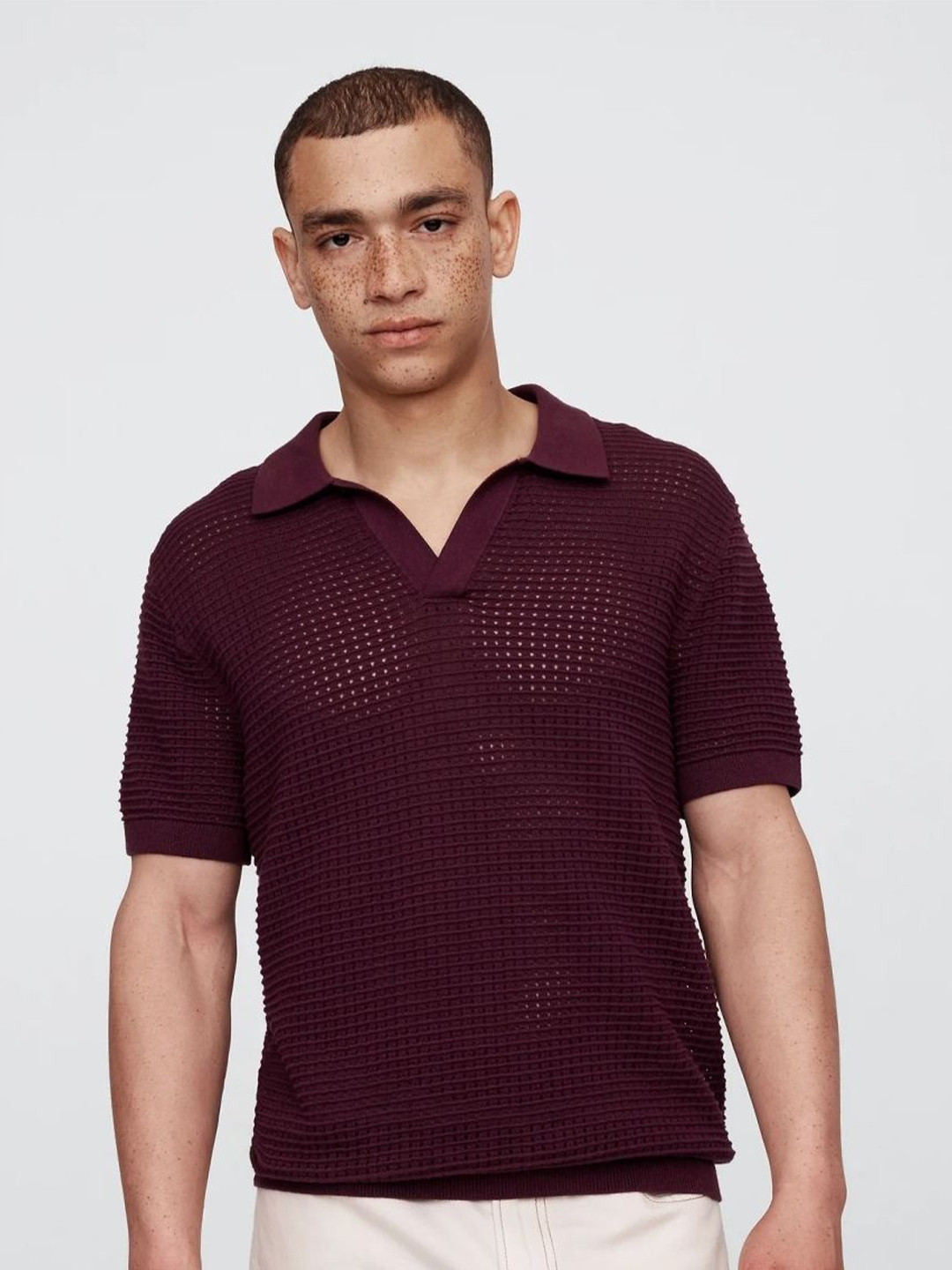 GAP Self Designed Polo Collar Short Sleeve Knitted Pure Cotton T-Shirt