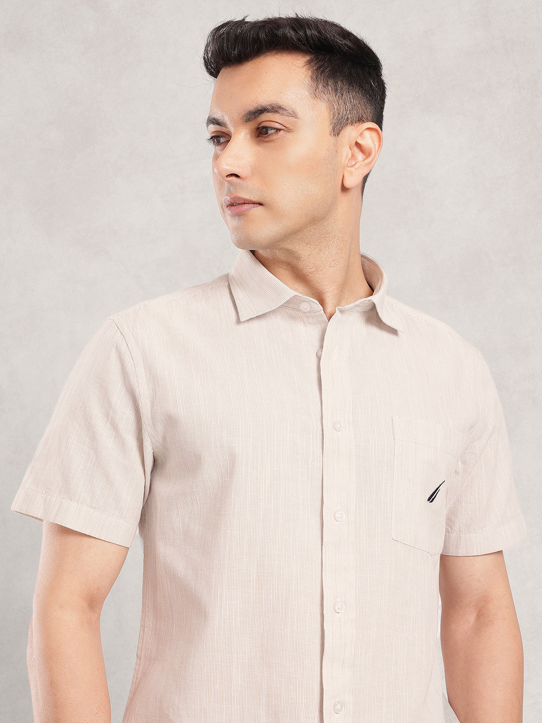 Nautica Striped Cotton Linen Casual Shirt