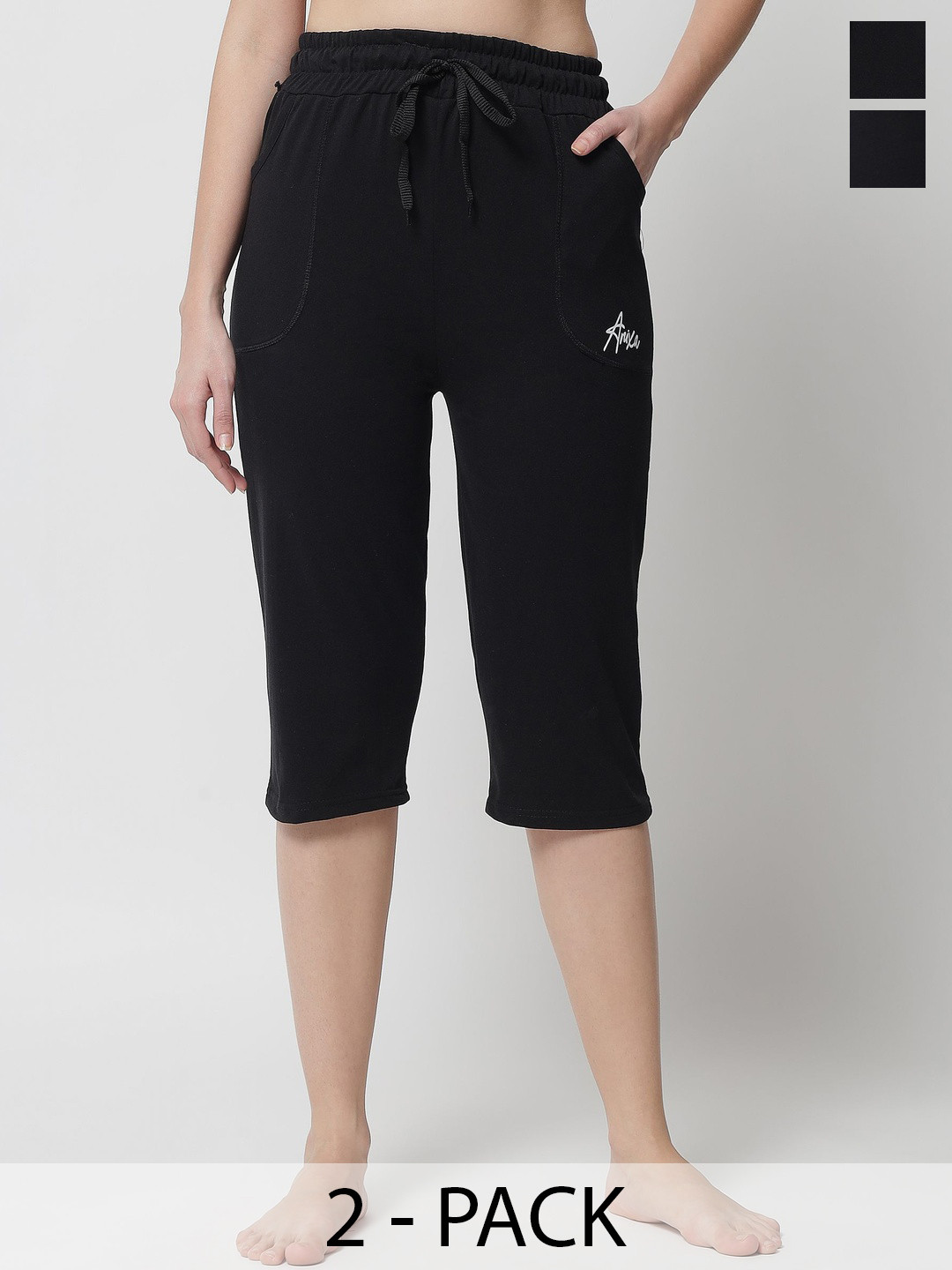 TRENDY WORLD Pack Of 2 Women mid-rise solid capris