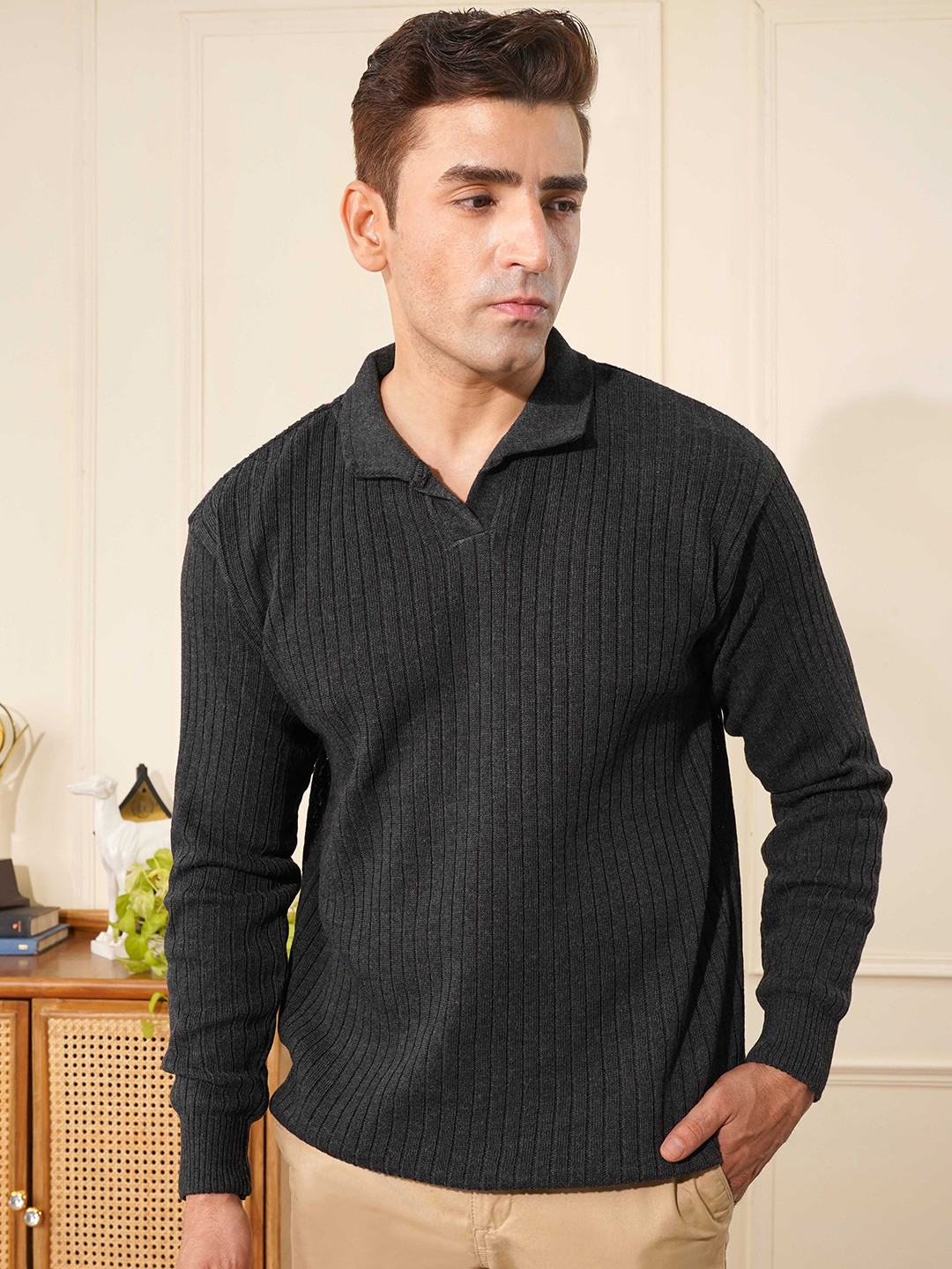 THE BEETEL HOUSE Men Shirt Collar Long Sleeves Pullover