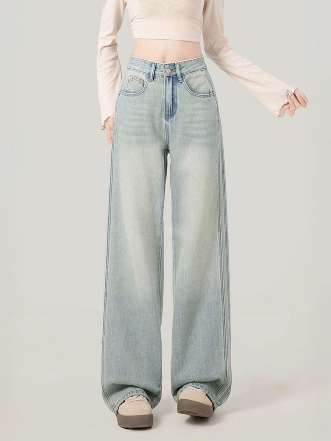 StyleCast Women Cotton Mid-Rise Wide Leg Retro Look Casual Jean