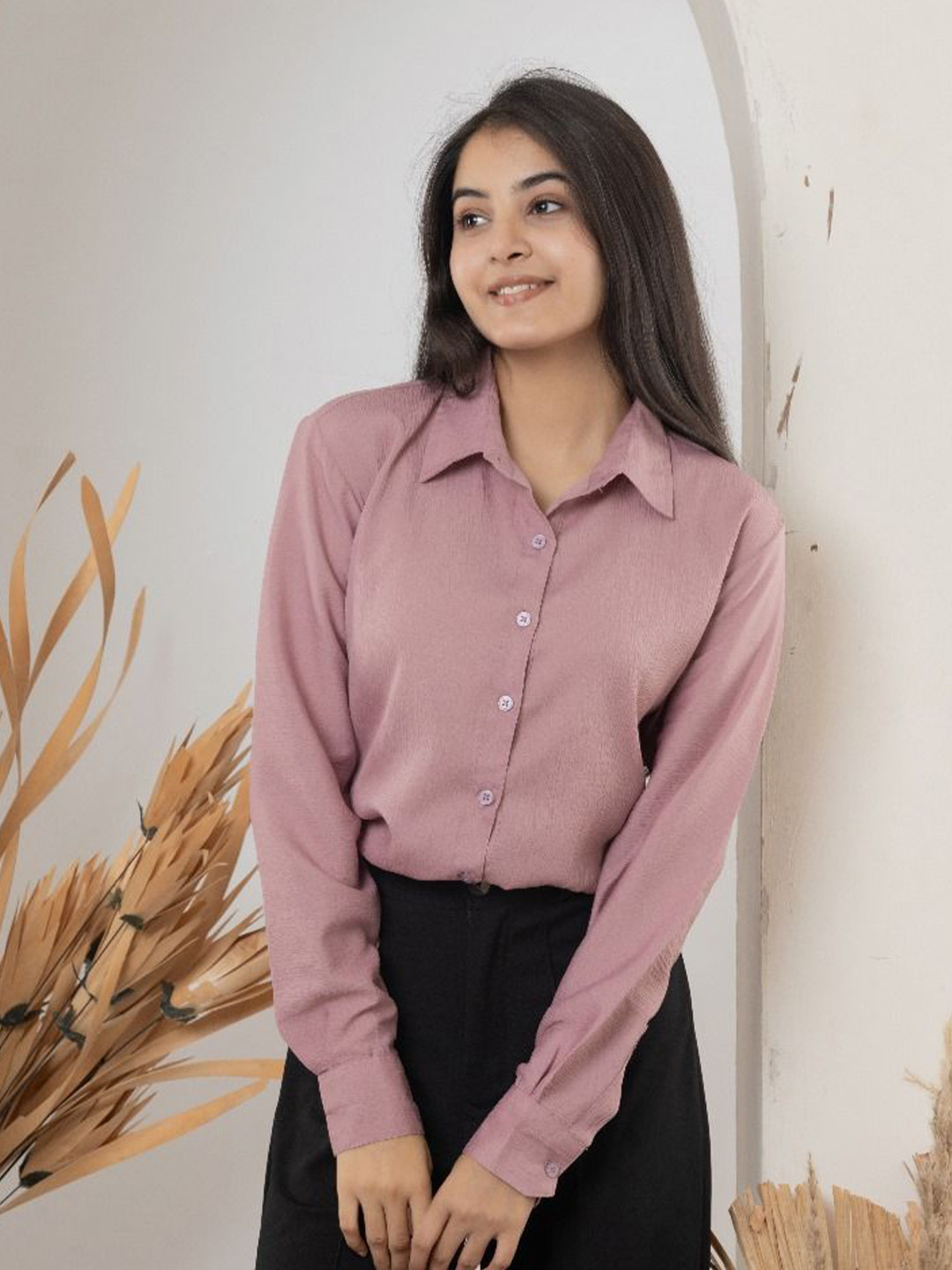 MAGHMA Women Comfort Fit Textured Spread Collar Regular Fit Casual Shirt