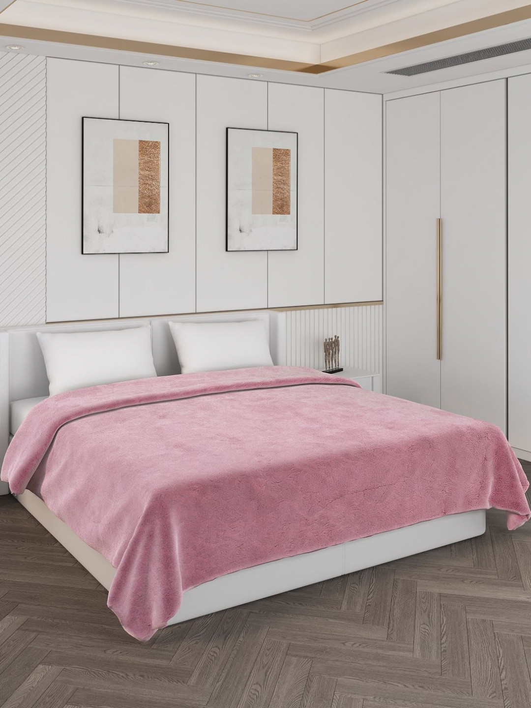 Monte Carlo Pink & White Printed Heavy Winter Double Bed Blanket 852 GSM