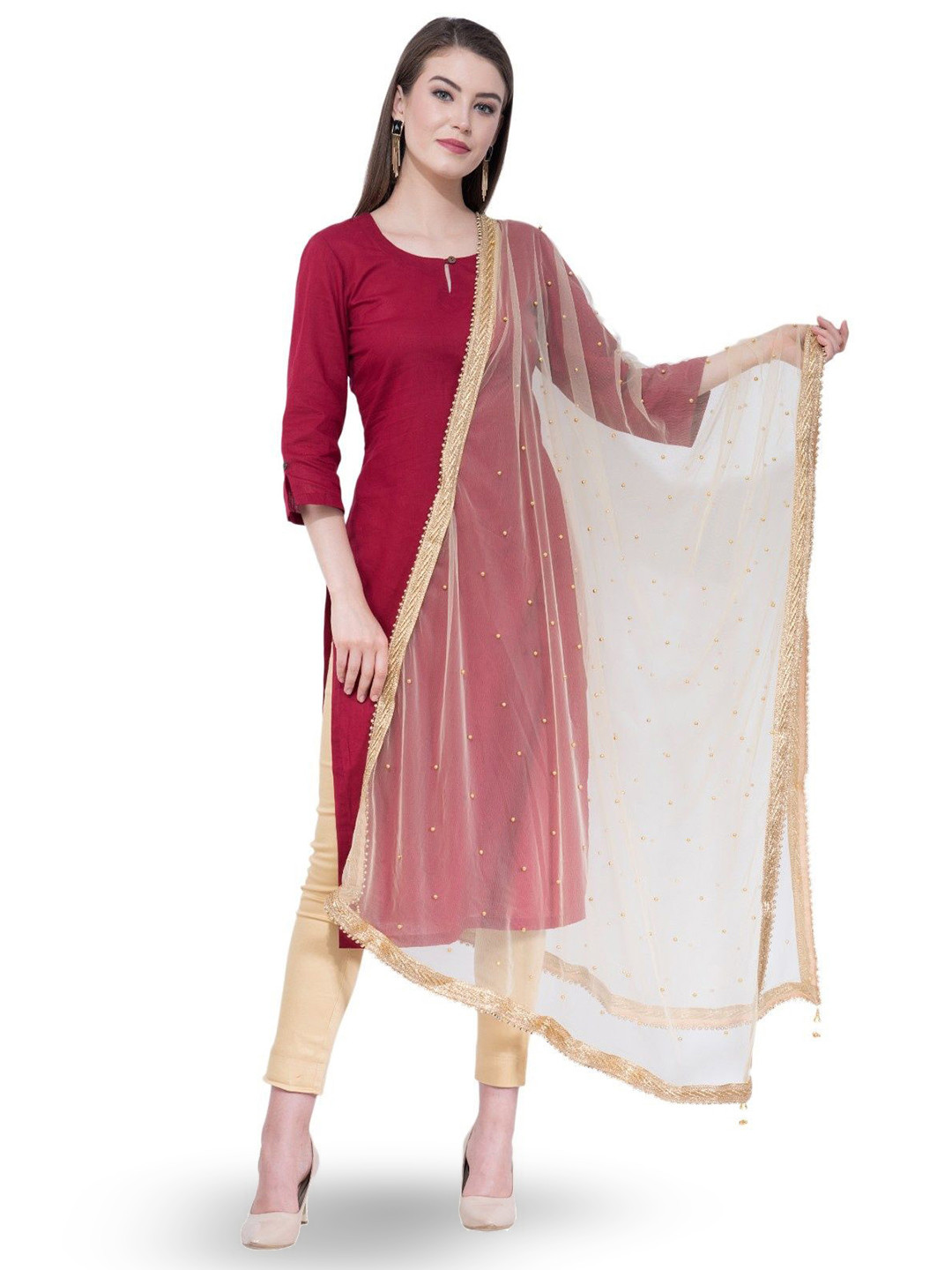 A R SILK DUPATTA HUB Floral Embroidered Beads And Stones Organza Dupatta