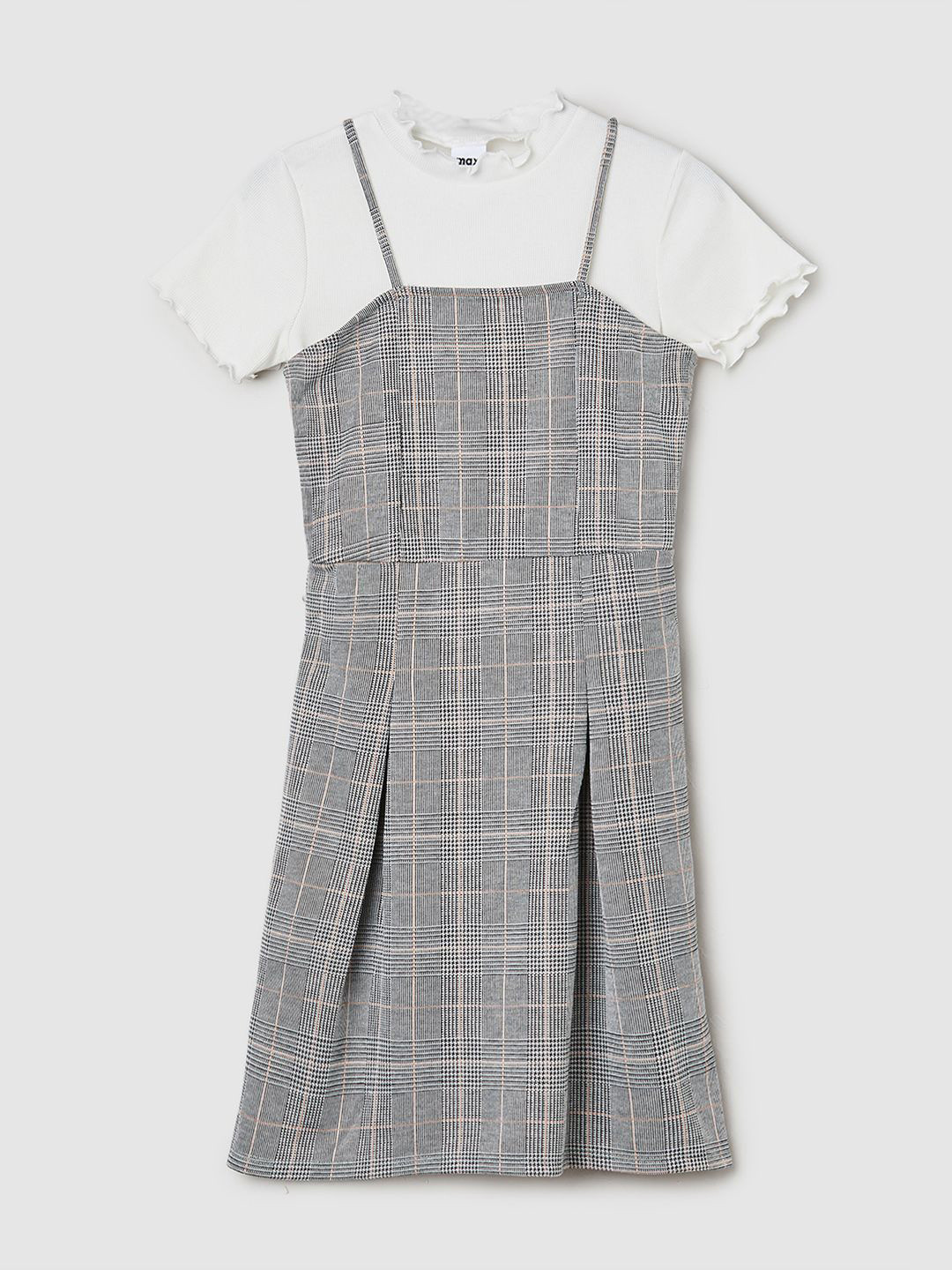 max Girls Checked Shoulder Straps Cotton A-Line Dress