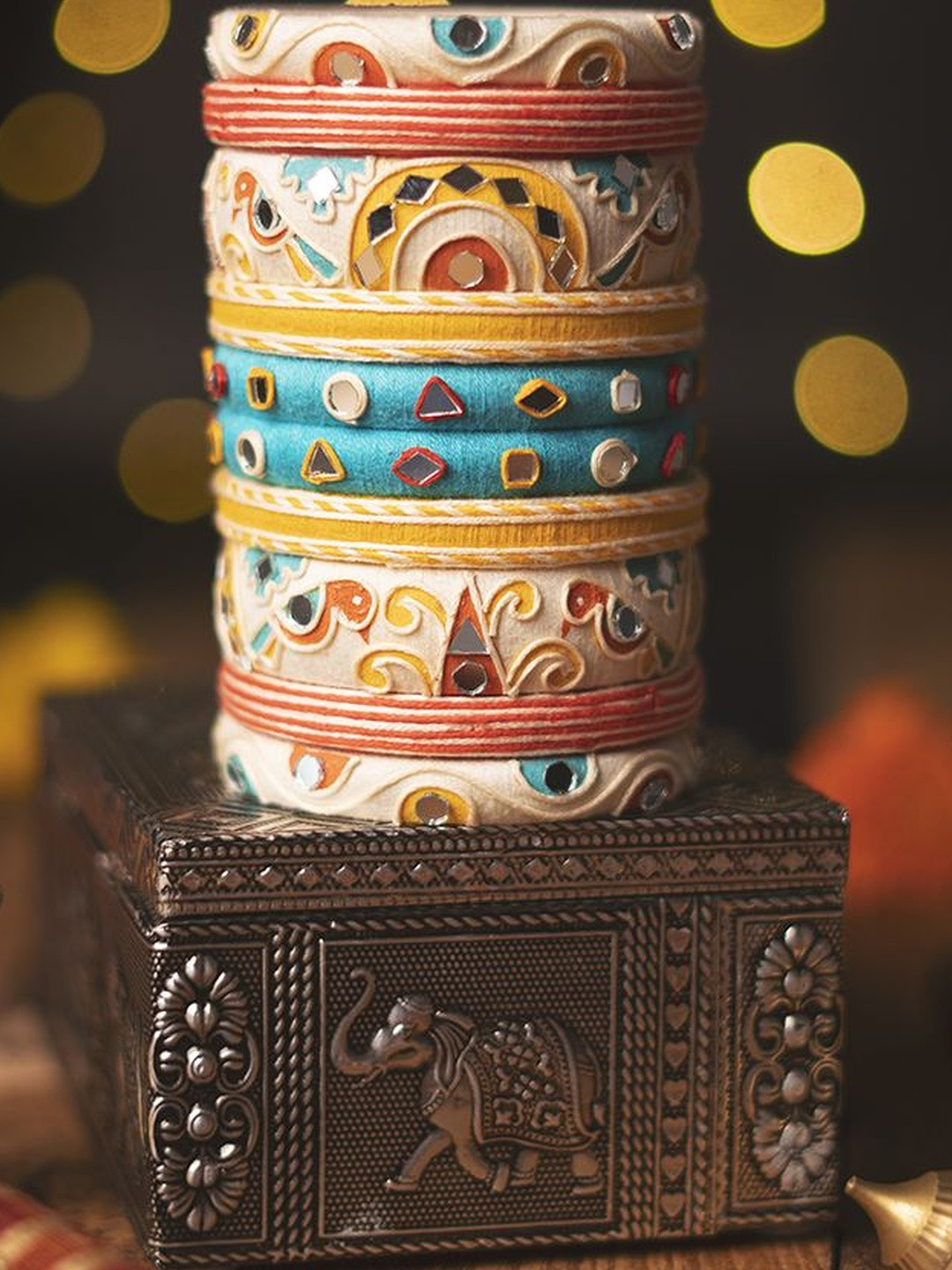 Taasha Craft Set Of 10 Thread Work With Mirror Design Bangles
